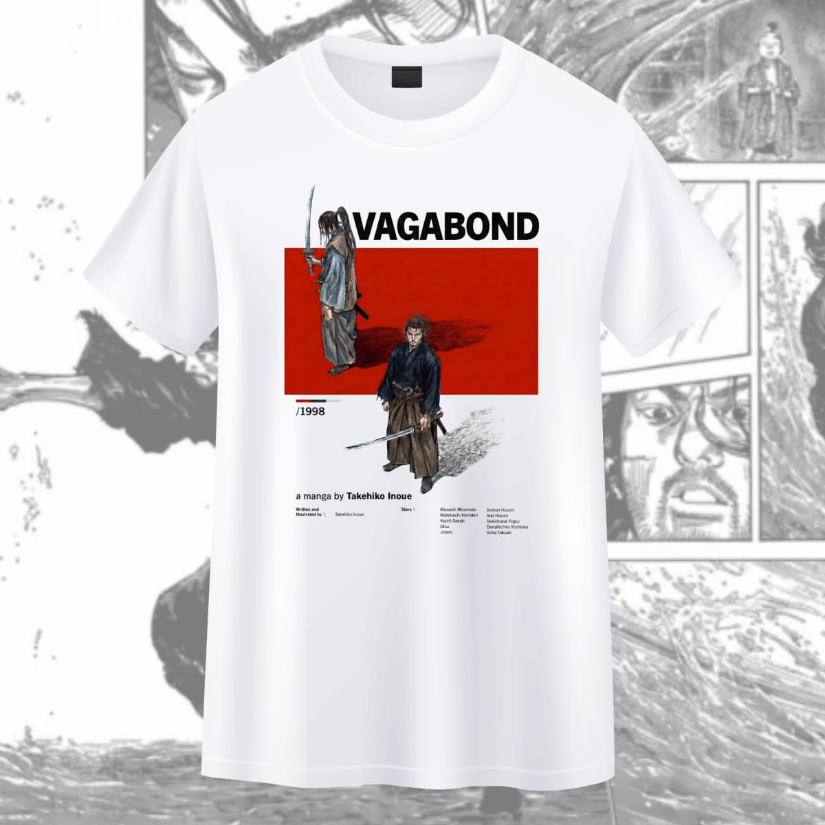 Kaos Vagabond/Miyamoto Musashi - T-shirt Cotton Combed Putih