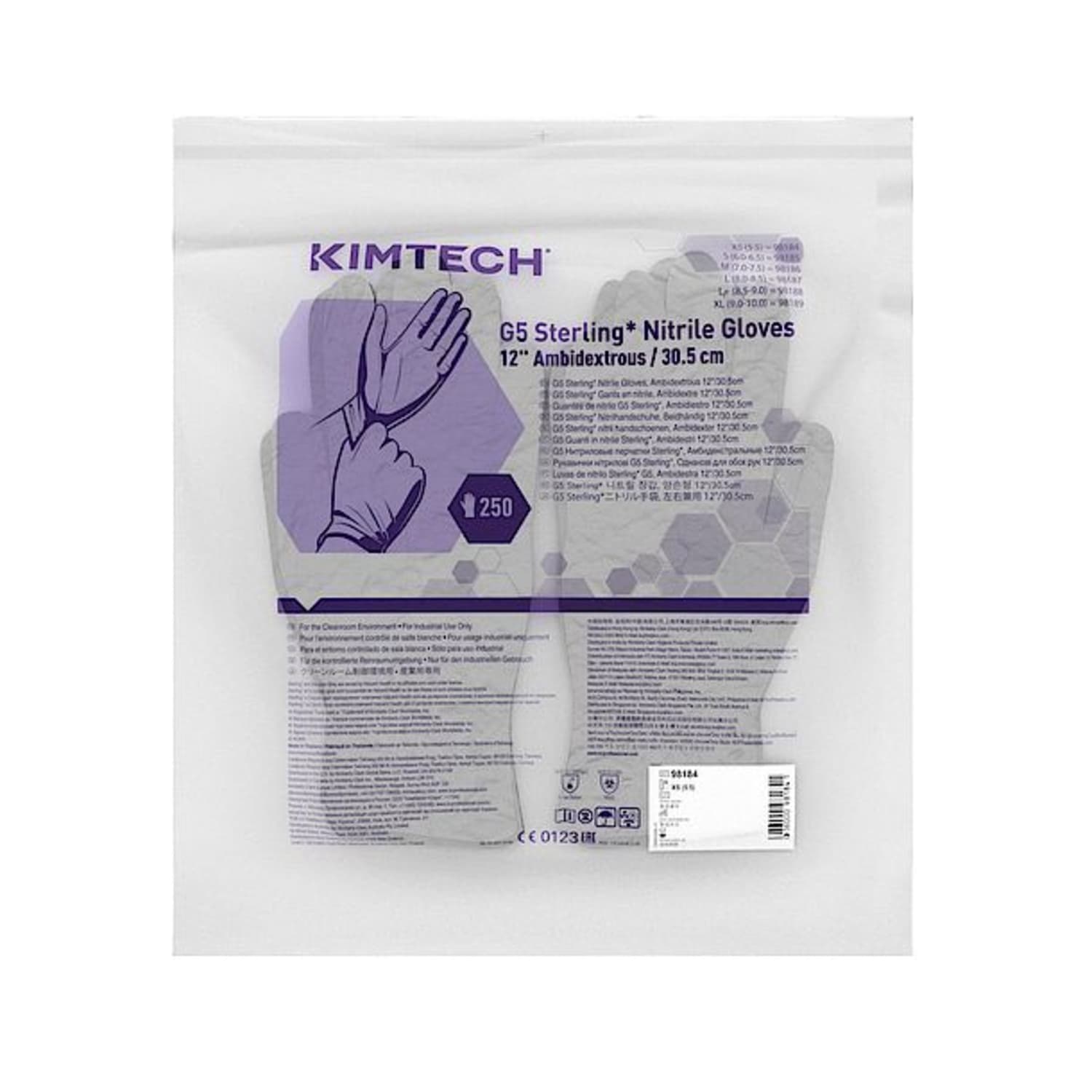 Gant de protection chimique nitrile Kimtech Pure G5 Sterling gris 30cm taille L+ photo du produit Side View ZOOM