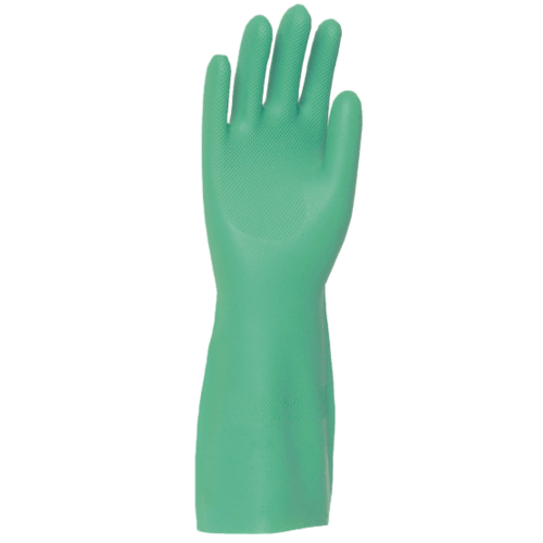 Gant protection chimique nitrile lourd vert flocké coton 41cm taille 8 photo du produit