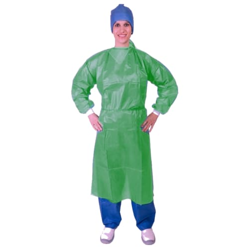Blouse de soins et protection 35g/m² PLP enduit PE à liens poignets jersey vert foncé taille unique 130cm photo du produit