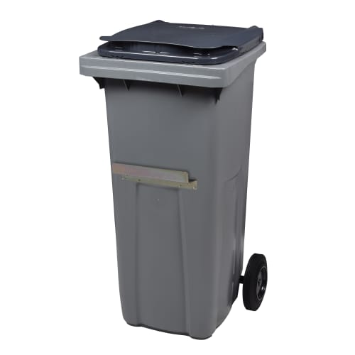 Conteneur 2 roues PEHD Korok avec barre ventrale 120L gris/gris Rossignol photo du produit front L