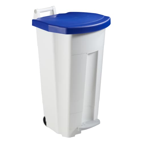 Poubelle mobile plastique à pédale 90L blanc/bleu Rossignol photo du produit front L