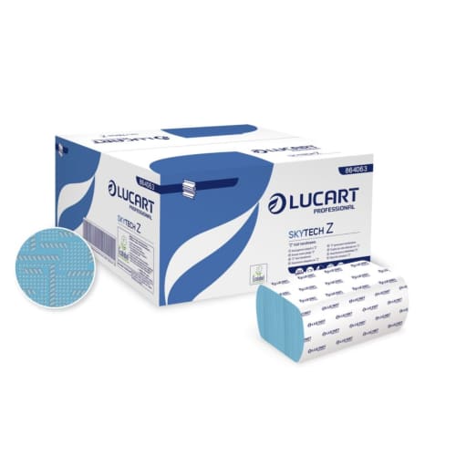 Essuie-mains pliés Z bleu paquets de 200 formats 20 x 24 cm Lucart photo du produit front L