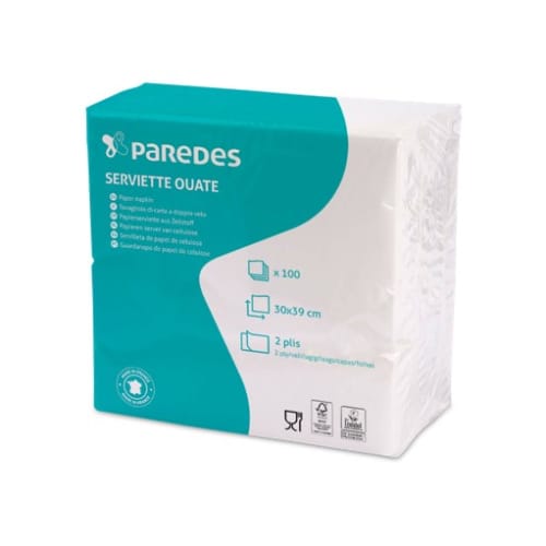 Serviette papier 30 x 39 cm 2  plis blanche Ecolabel Paredes photo du produit front L