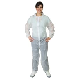 Combinaison de travail PLP 35g/m² col chemise élastiques poignets taille chevilles blanc