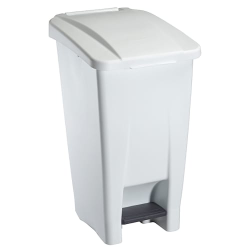 Poubelle mobile plastique à pédale 60L blanc Rossignol photo du produit front L