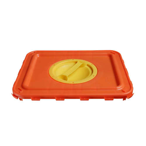 Couvercle autoclavable à poignée orange pour fûts DASRI VAT5 photo du produit front L