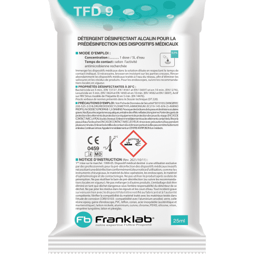 Pré-désinfectant instruments Franklab TFD9 doses de 25ml photo du produit front L