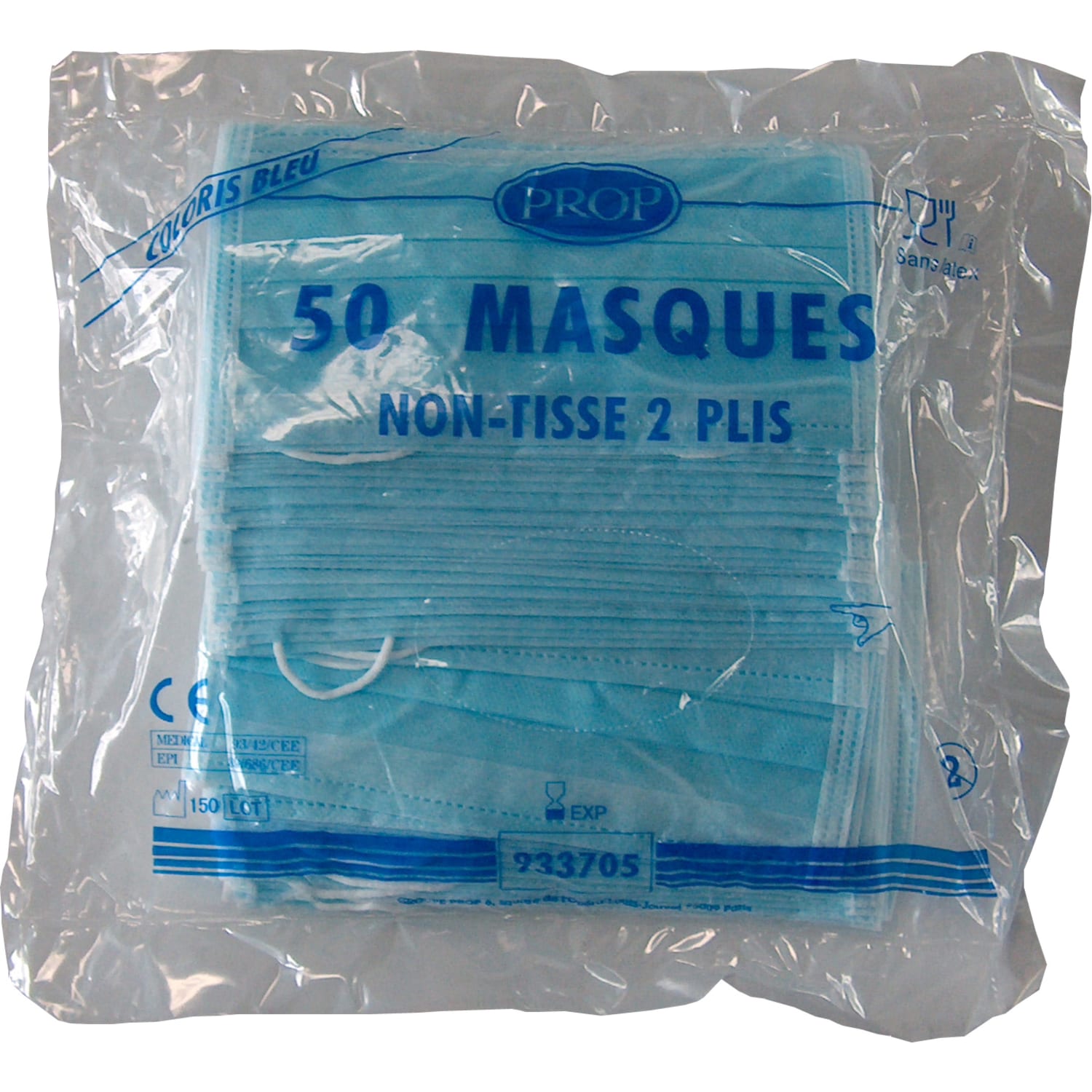 Masque d'hygiène PLP 2 plis bleu Dispo-pak à élastiques photo du produit Back View ZOOM