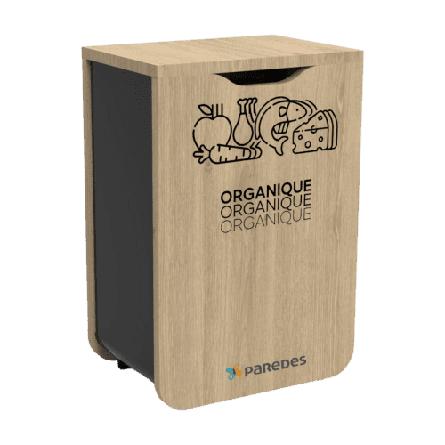 Poubelle tri sélectif pour déchets organiques bois/métal siglé Paredes 110L Distribel photo du produit front L