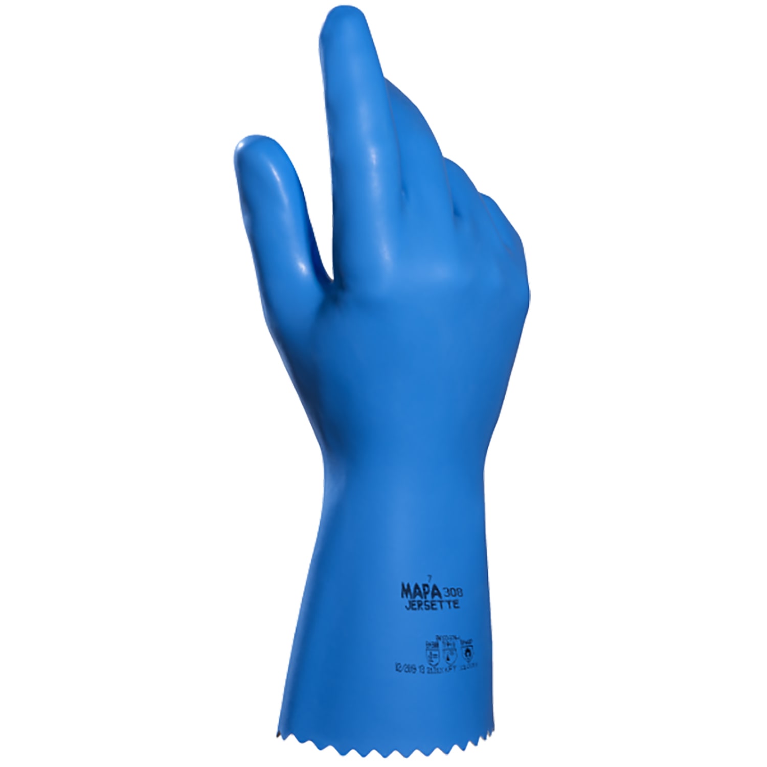 Gant de protection chimique latex Mapa Professional support tissu Jersette food 308 bleu taille 8 photo du produit