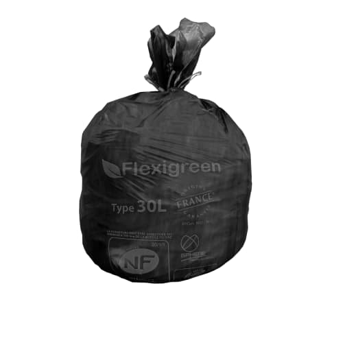 Sac 30 L noir 20µ à liens classiques NFE Flexigreen photo du produit front L