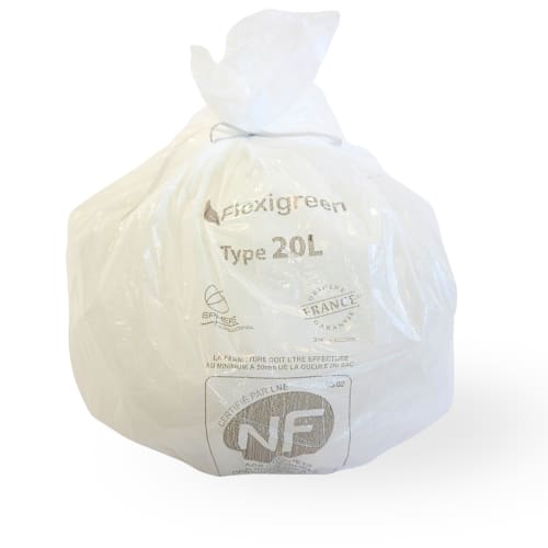 Sac plastique PE BD 20L blanc 13µm NF Sphere photo du produit front L