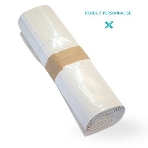 Sac plastique PE BD 80L blanc impression personnalisée 60µm photo du produit