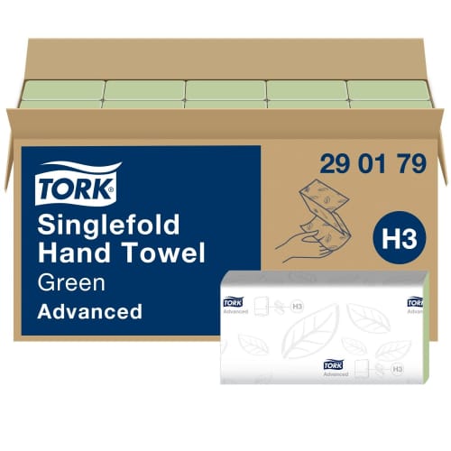 Essuie-mains plié V vert advanced 2 plis 250 formats Tork photo du produit front L