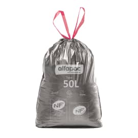 Sacs poubelle NFE 50L argent/noir 28µ lien coulissant Alfapac