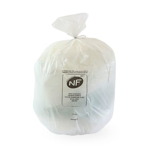 Sac plastique PE HD 30L blanc 14µm NF Sphere photo du produit front L