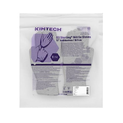 Gant de protection chimique nitrile Kimtech Pure G3 Sterling gris non poudré 30cm taille XS photo du produit Side View L