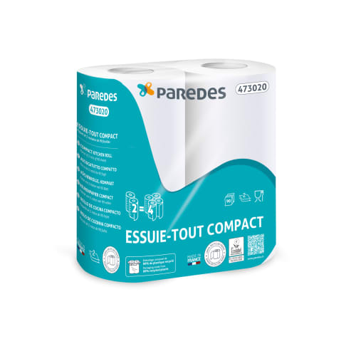 Essuie-tout ménager compact blanc 90 formats 22,4 x 23 cm Ecolabel Paredes photo du produit front L