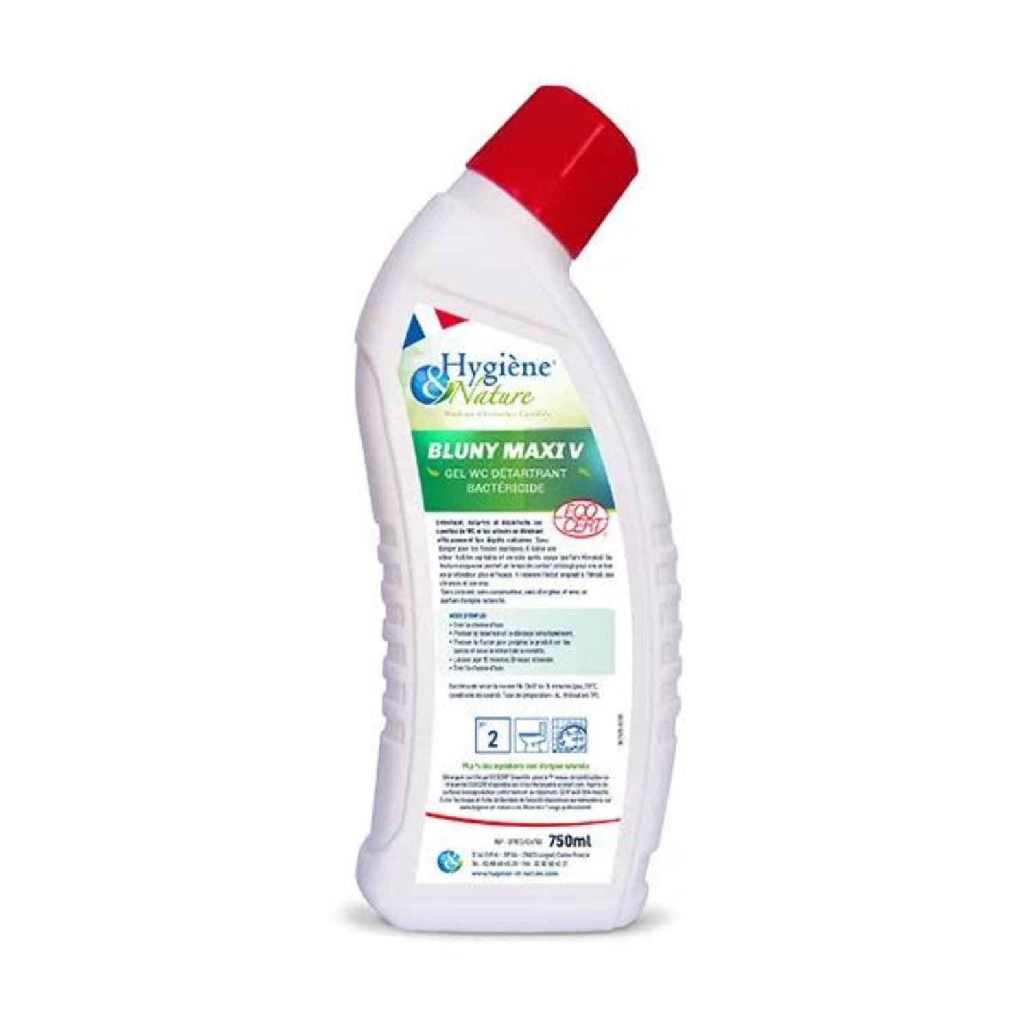 Gel WC détartrant désinfectant Ecocert Hygiène & Nature Bluny Maxi V flacon de 750ml photo du produit