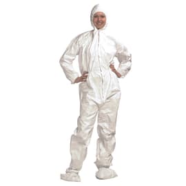 Combinaison de protection Tyvek type 5-6 stérile cagoule à lacets surbottes élastiques poignets taille blanc taille L photo du produit