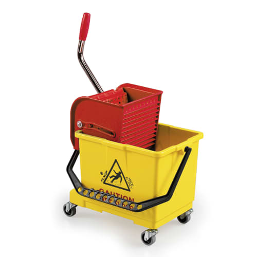 Seau PLP 15L jaune avec roues et presse à plat Filmop photo du produit front L