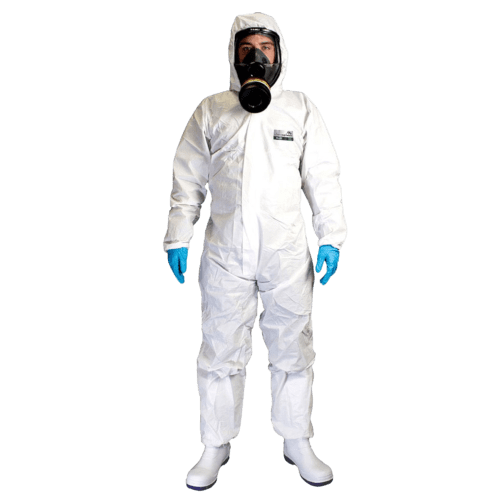 Combinaison de protection Chemsplash EKa55 SMS microporeux type 5-B 6-B élastiques cagoule poignets taille chevilles blanc taille L photo du produit front L