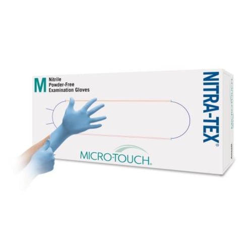 Gant de protection chimique nitrile Micro-Touch Nitra-Tex bleu non poudré taille XL photo du produit Back View L