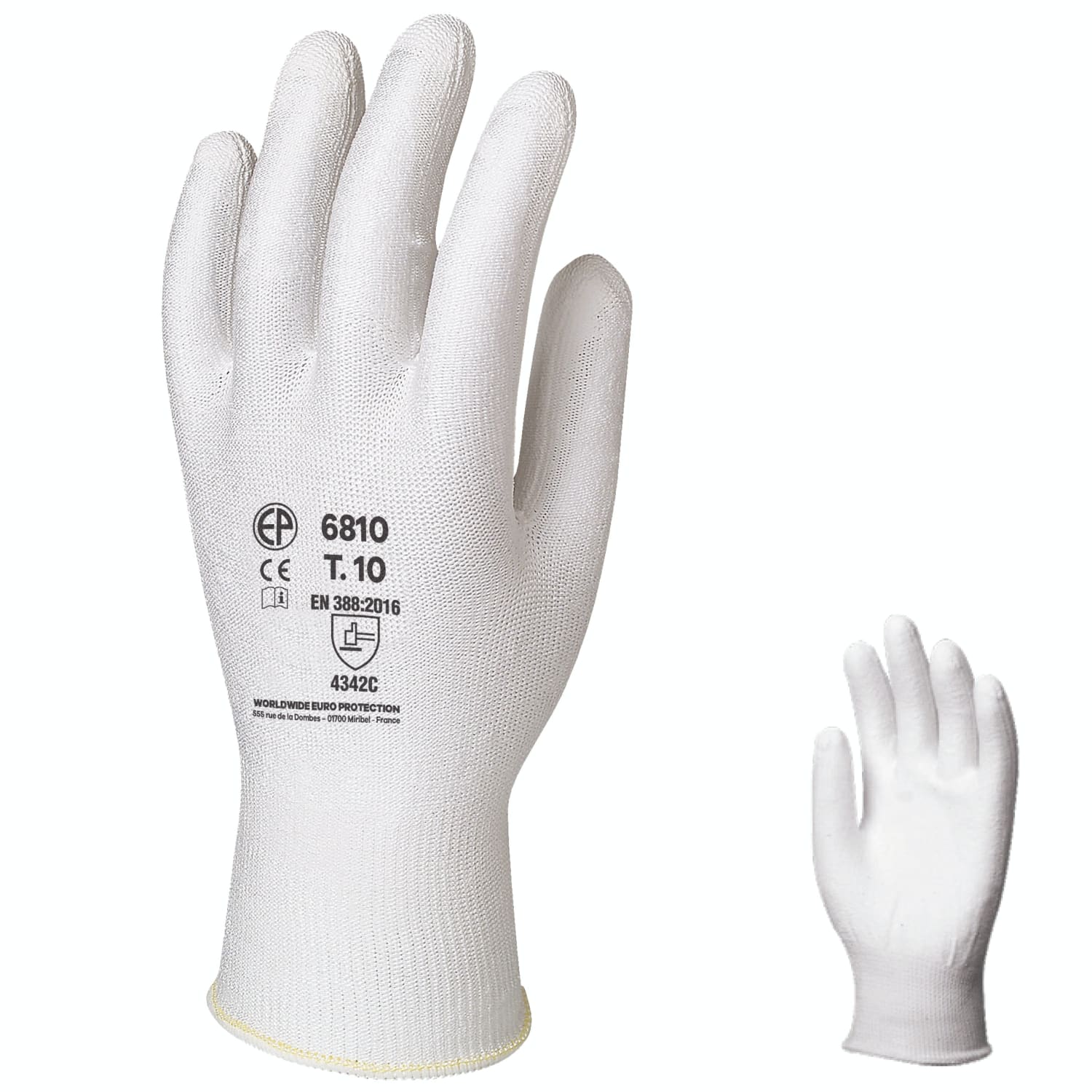 Gant protection anti-coupures indice 3/5 polyester haute ténacité blanc enduction PU blanc taille 9 photo du produit