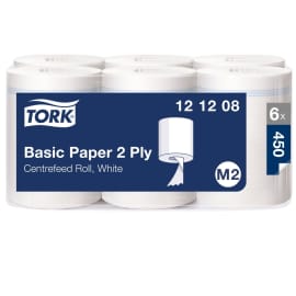 Bobine essuyage ouate blanche 2 plis dévidage central ecolabel Tork