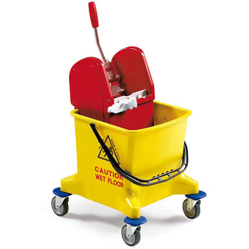 Seau PLP 25L jaune avec roues et presse à machoires Filmop photo du produit front L