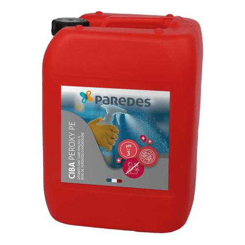 Désinfectant sans rinçage à base de peroxyde d'hydrogène Paredes CIBA PEROXY PE bidon de 10L photo du produit front L