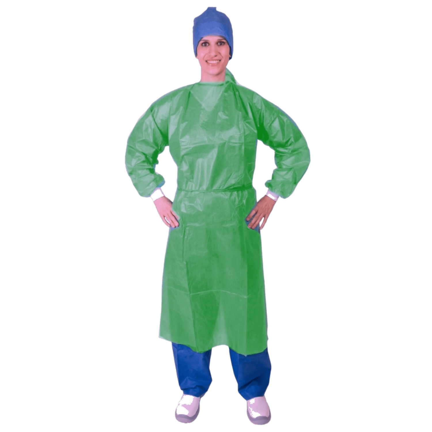 Blouse de soins et protection 35g/m² PLP enduit PE à liens poignets jersey vert foncé taille unique 130cm photo du produit