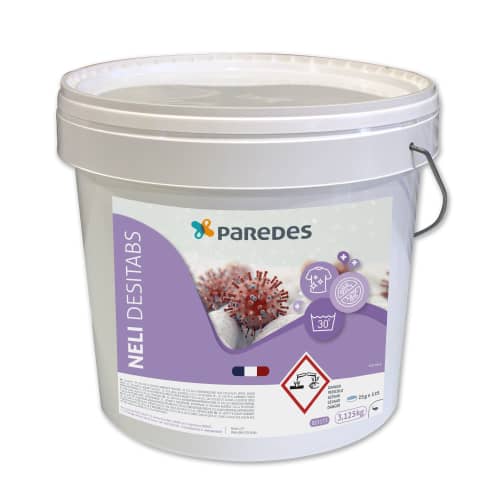 Tablette linge désinfectante Paredes Neli Desitabs seau de 125x25g photo du produit front L