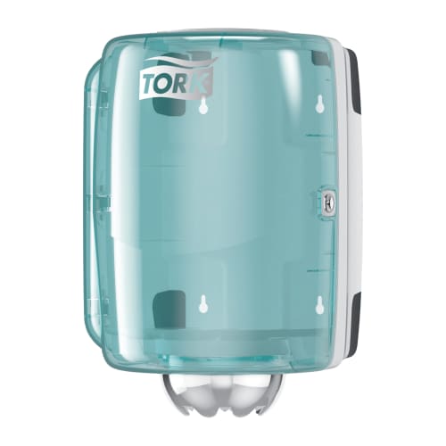 Distributeur d'essuyage dévidage central Tork M2 turquoise/blanc photo du produit front L