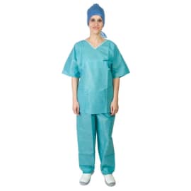Pyjama SMS 35g/m² antistatique tunique 3 poches pantalon à liens vert