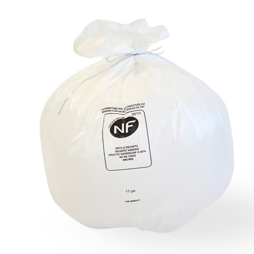 Sac plastique PE HD 50L blanc 17µm NF Jet'Sac photo du produit front L