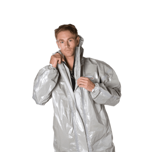 Combinaison de protection Jetguard Plus type 3 chaussettes couvre-bottes doubles passe-pouces poche poitrine élastiques cagoule poignets taille gris taille XL Indutex photo du produit front L