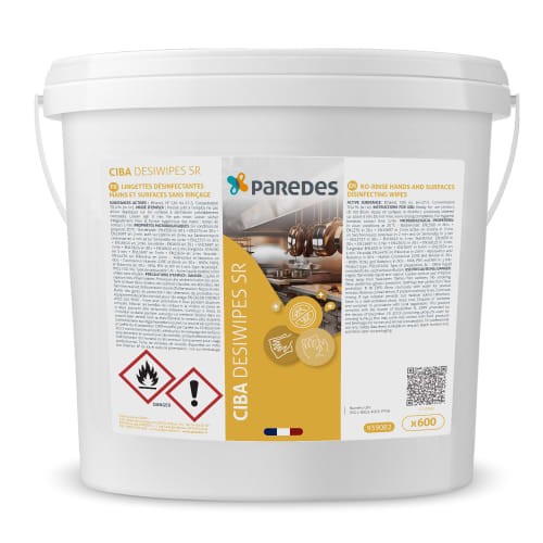 Lingettes désinfectantes sans rinçage Paredes Ciba Desiwipes SR seau de 600 photo du produit front L