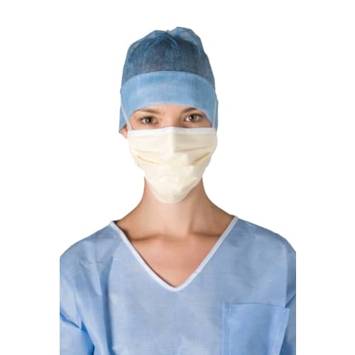 Masque médical Op'R PREMIUM type IIR miel à lanières avec visière photo du produit front L