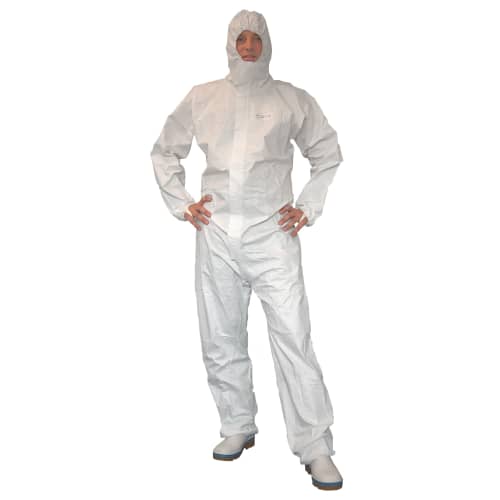 Combinaison de protection Sprayguard type 4-B cagoule élastiquée double passe-pouces élastiques poignets taille chevilles blanc taille M photo du produit front L
