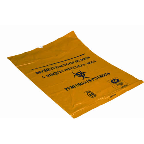Sac plastique DASRI 20L jaune 18µm NF X Sphere photo du produit front L