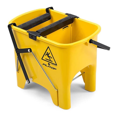 Seau bi-bac Filmop PLP 2 x 8L jaune avec rouleaux essoreurs à pédale photo du produit