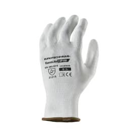 Gant manipulation fine polyester blanc enduction PU blanc paume et bouts de doigts