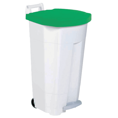 Poubelle mobile plastique à pédale 90L blanc/vert Rossignol photo du produit front L