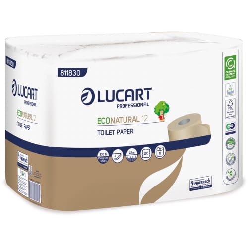 Papier toilette petit rouleau Lucart Econatural 200 feuilles havane 9,6 x 11 cm Ecolabel photo du produit front L