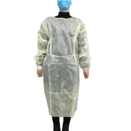 Blouse de soins et protection 32g/m² PLP enduit PE à liens poignets jersey jaune longueur 130 cm PROP photo du produit front L