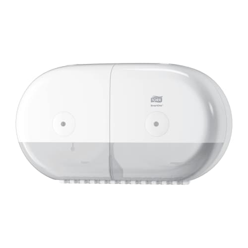 Distributeur de papier toilette 2 rouleaux mini géant Tork Smartone à dévidage central blanc photo du produit front L