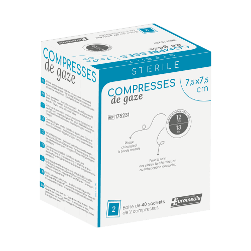 Compresses de gaze stérile100% coton Euromedis photo du produit front L