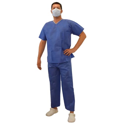 Pyjama SMS 35g/m² antistatique tunique 3 poches pantalon à liens bleu taille L photo du produit front L